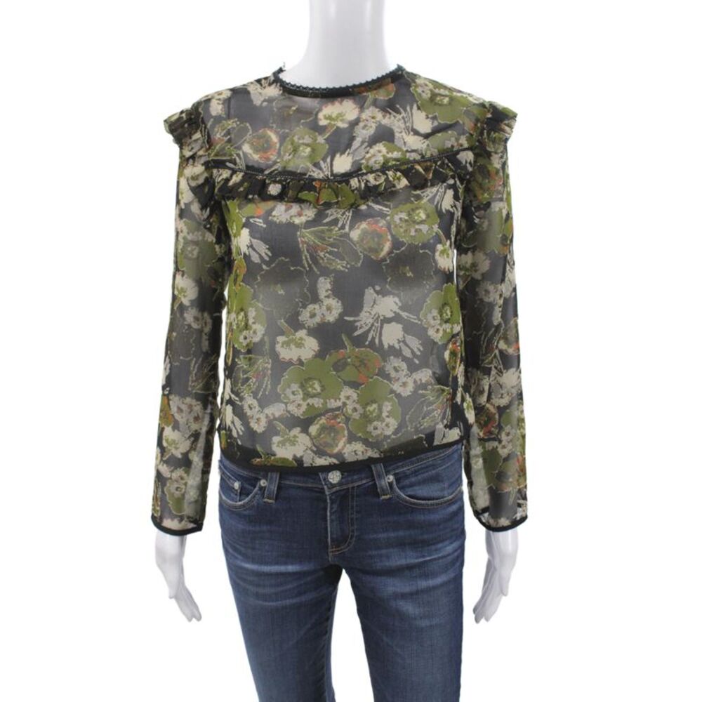 Zara Basic Collection Women Floral Black Blouse Long Sleeve Size XS